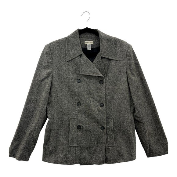 Ann Taylor Womens Peacoat Gray Double Breasted Stretch Collar Wool Blend 12 - Picture 1 of 9